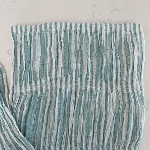 Lightweight Striped Scarf w Rustic Fringed Ends Soft Pastel Green + White OS - Picture 4 of 9